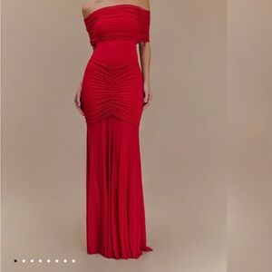 Meshki Off-Shoulder Red Ruched dress